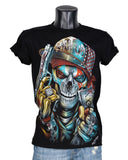 3D Grunge Money and Guns Dead Metal Tattoo Skull Glow in the Dark T-Shirt