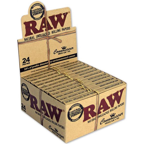 RAW Classic Connoisseur King Size Rolling Papers with Tips - Box of 24
